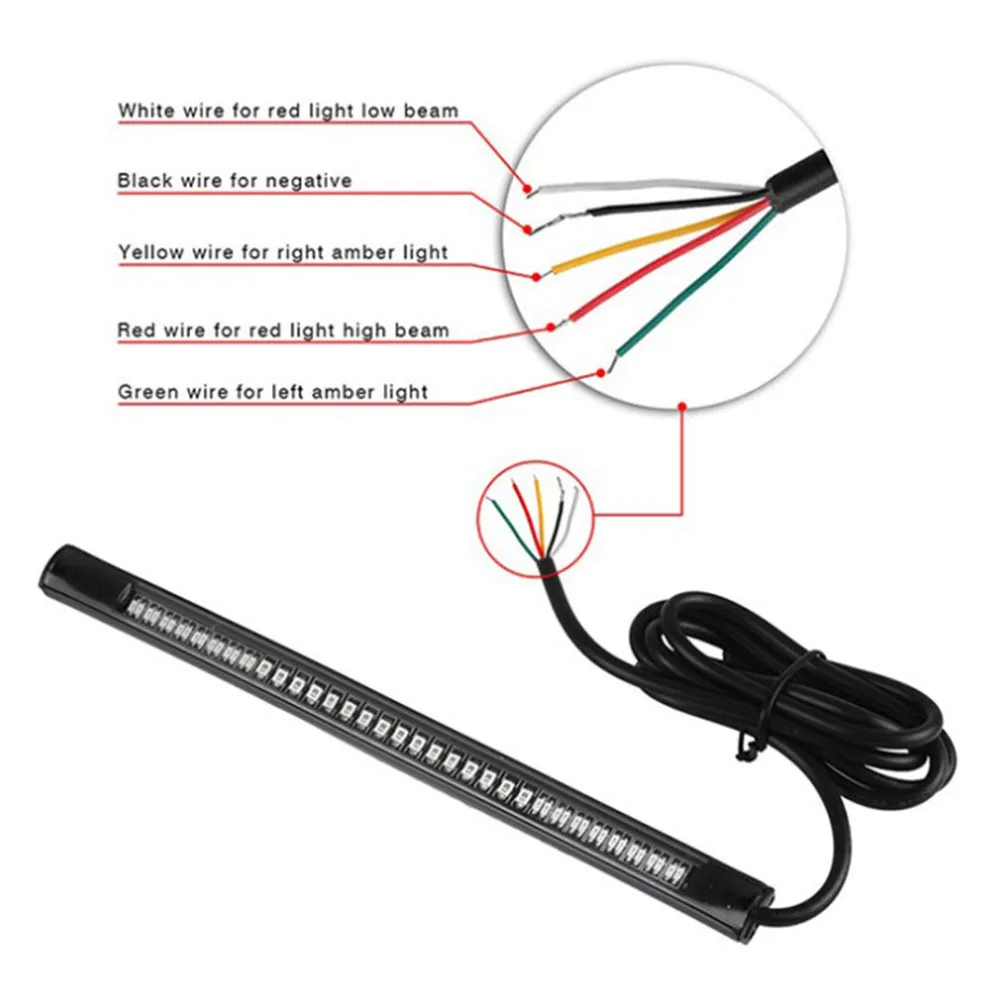 

Motorcycle 48LED Light Strip Rear Tail Brake Stop Turn Signal Lights Universal Moto Modified Taillight Red Light Strip