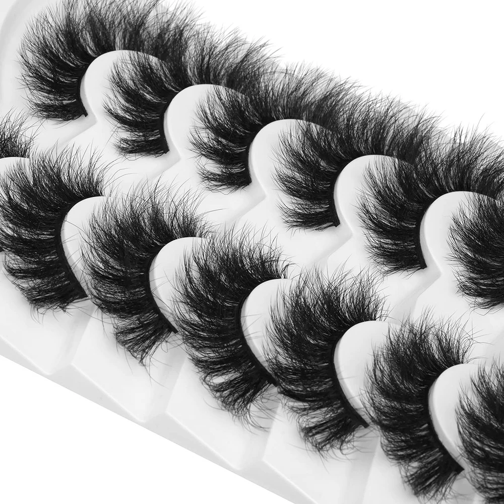 

7Pairs Lashes Fluffy False Eyelashes Wispy Faux Mink Eyelashes Long Dramatic Lashes 8D Volume Strip Eyelashes Cat Eye Lashes