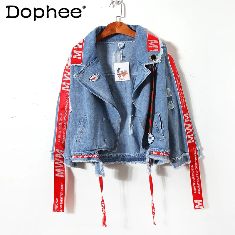 

StreetStyle Streamer Irregular Embroidery Denim Jacket for Women 2022 Spring New Korean Style Couple Jean Jacket Coats Hip Hop