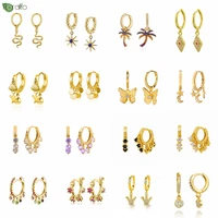 925 sterling silver needlevintage gold earrings for women fashion butterfly pendant hoop earrings wedding high luxury jewelry