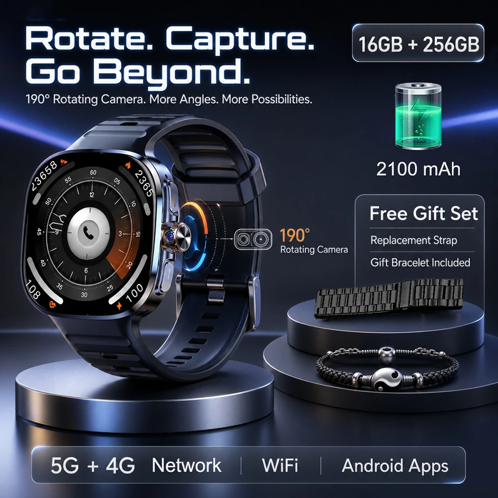 Фото Смарт-часы с поддержкой 4G, 2,4-дюймовым AMOLED-экраном, батареей 2100 мАч, 16 ГБ+256 ГБ памяти, HD-камерой, GPS, Wi-Fi, NFC и возможностью загрузки приложений Google. №1