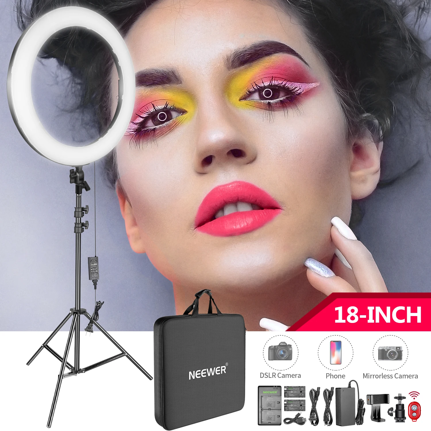 

Neewer 18-inch LED Ring Light Kit for Makeup Youtube Video Blogger Salon - Adjustable Color Temperature with Battery or DC Power
