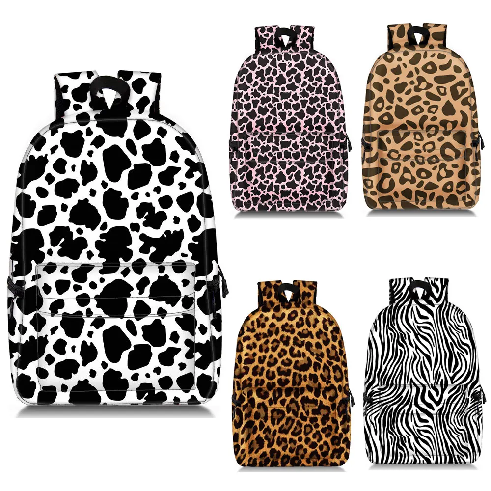 

Cute Cow Zebra Leopard Print Backpack Women Rucksack Children School Bags for Teenager Girls Daypack Canvas Laptop Backpacks