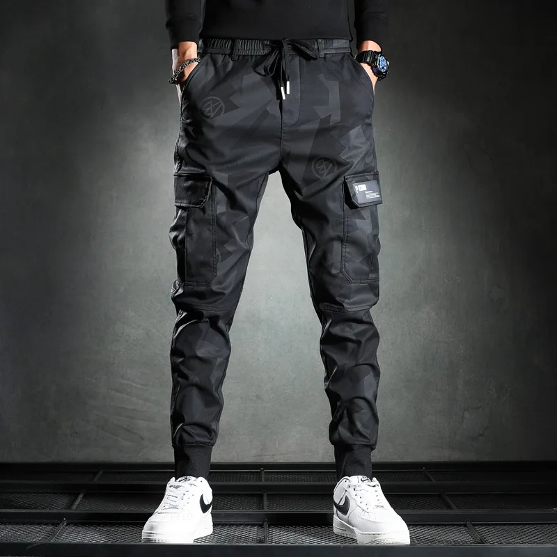 

Spring Summer Thin Camouflage Casual Cargo Pants Men's Korean Style Fashion Slim Elastic Waist Trousers Tactical Military Pants