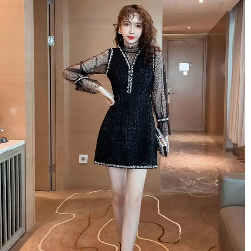 Комплект женского платья из двух предметов кружевная рубашка с высоким