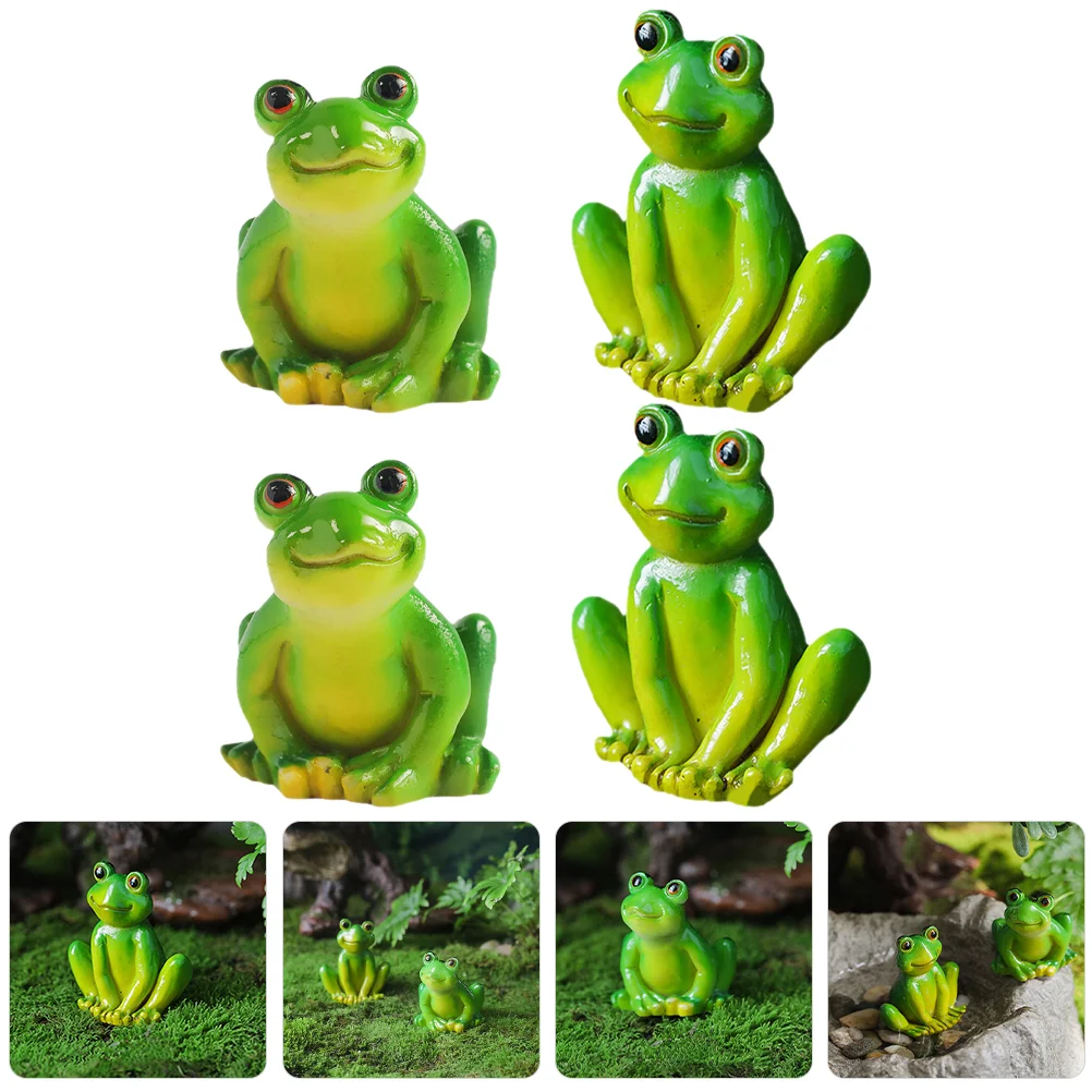 

4 Pcs Crafts Frog Ornaments Resin Frogs Figurines Mini Statue Miniature Tiny Decor
