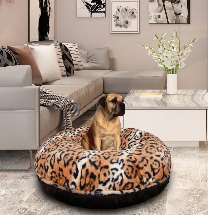 

HMTX Signature Chepard / Brown Luxury Extra Plush Faux Fur Bagel Pet/Dog Bed