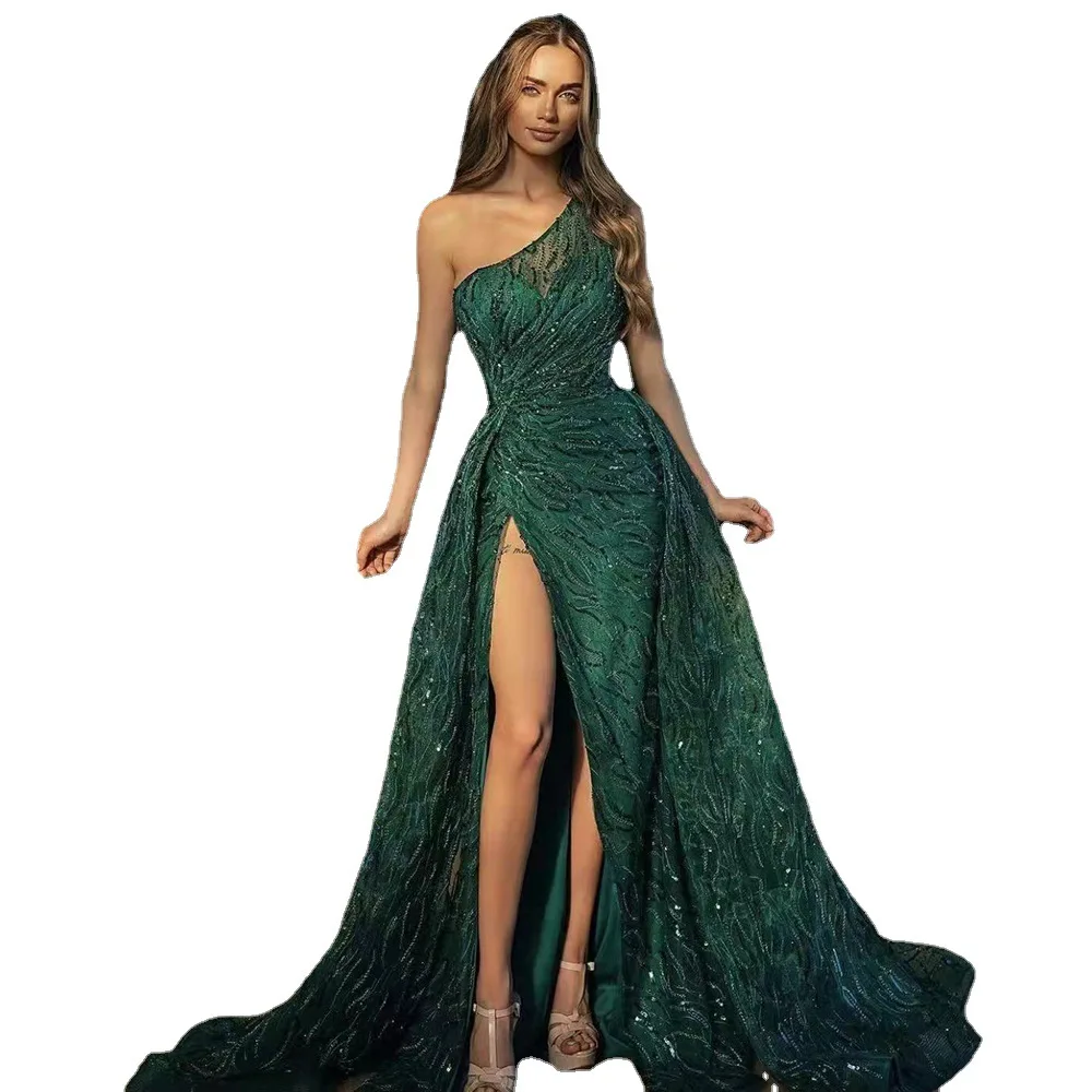 Women's Prom Dresses Slanted Shoulder Slit Sequin Glitter Evening Party Maxi Dress Ball Gown Dresses for Women Clothing Vestidos