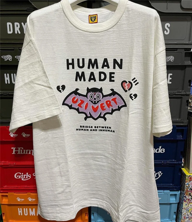 

Summer White Human Made T Shirt Men Women Short Sleeve Tees 1:1 High Quality Bat Graphic Print Human Made Tee Oversize Tops