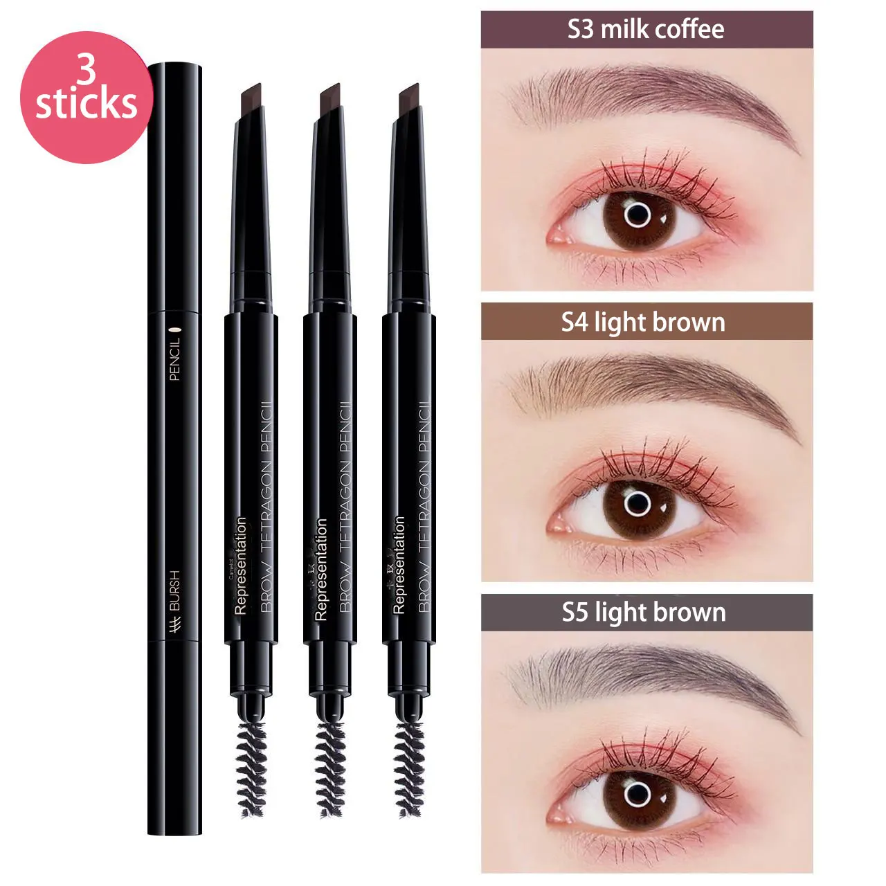 3 Pcs/Set Waterproof Eye Brow Pencil Precise Definer Black Blonde Brown Eyebrow Pen Long Lasting Makeup Colors Cosmetic