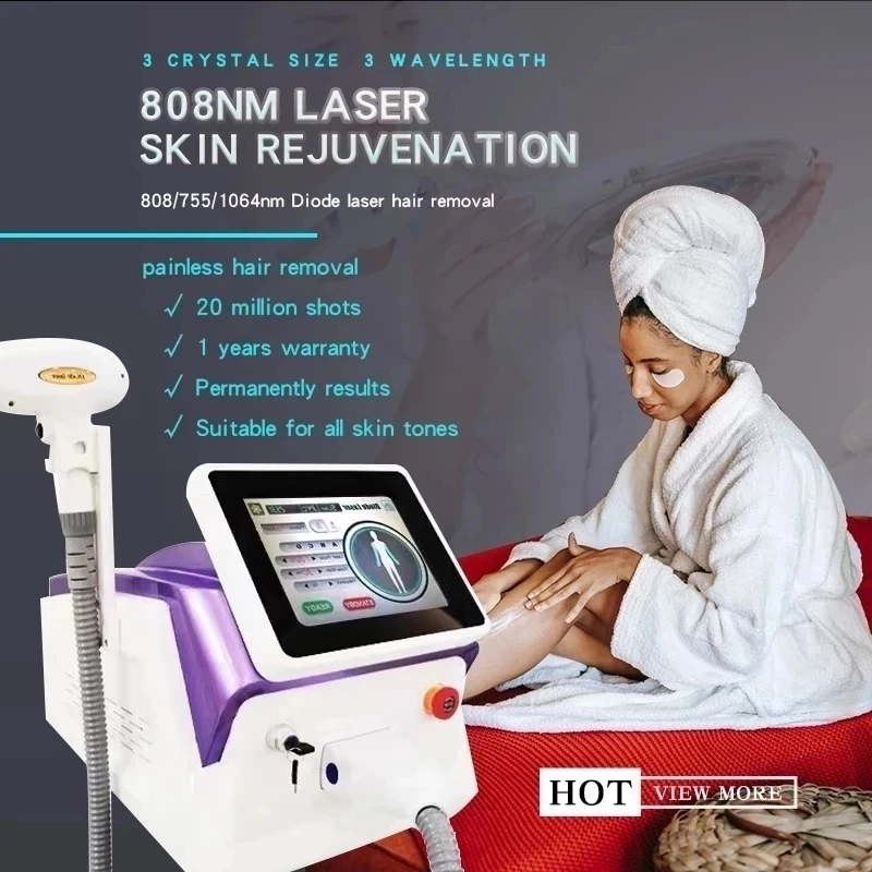 

Skin care hair removal machine, 3 wavelengths 755nm, 808nm, 1064nm, laser cooling diode
