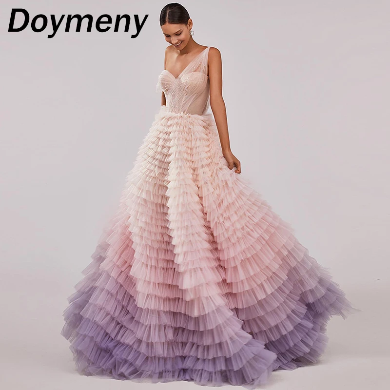 

Doymeny Women’s Elegant Beaded Ball-Gown Prom Dresses One Shoulder Tulle Cocktail Dress Ruffle Formal Evening Party Gowns