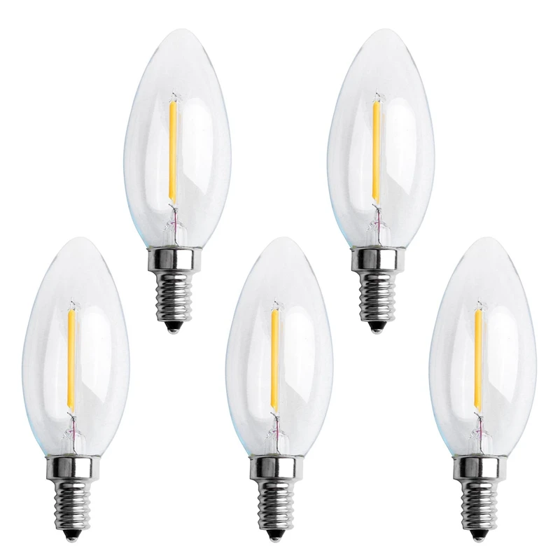 

AT14 5X Dimmable E12 2W COB Candle Flame Filament LED Light Bulb Lamp 10 X 3.5Cm