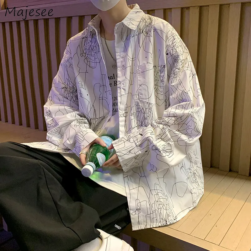 

Рубашка мужская с длинным рукавом, красивая осенняя одежда в стиле граффити, крутая Багги в стиле преппи для подростков, универсальный шик в стиле ольччан Харадзюку