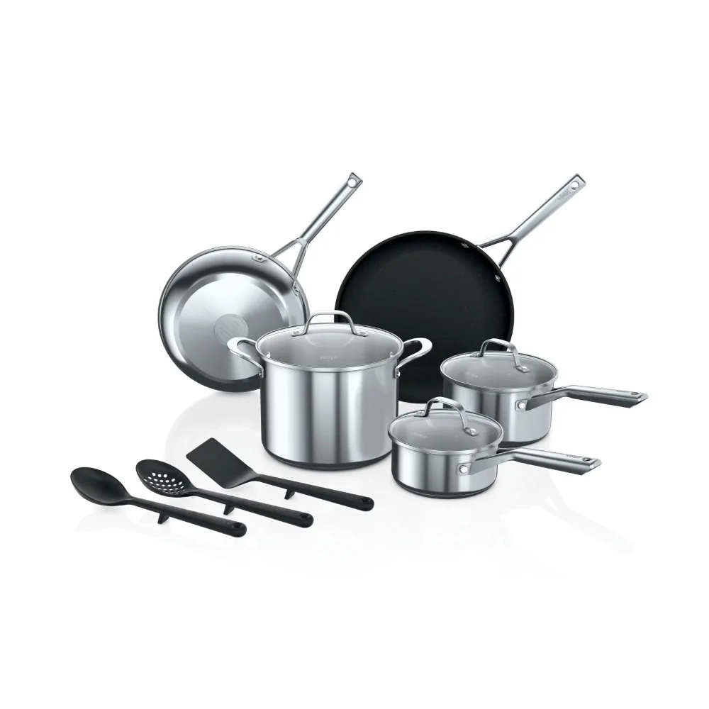 

Foodi Neverstick Essential Stainless 11-Piece Cookware Set Pots and Pans Kitchen