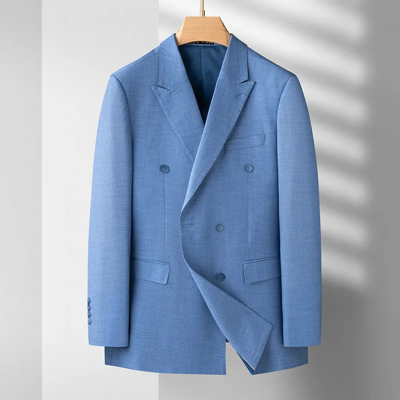 5740-2023 men's striped leisure double -breasted 85 suits and European code men's slim suit jacket jacket