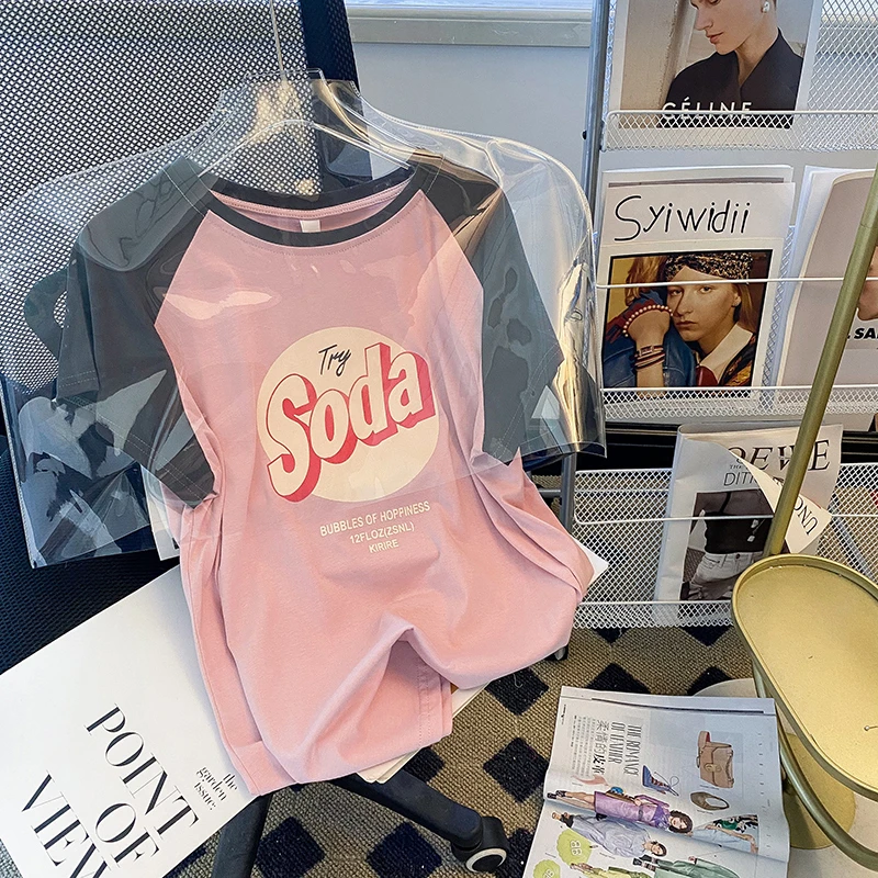 

Женская хлопковая футболка с коротким рукавом и круглым вырезом, Y2k