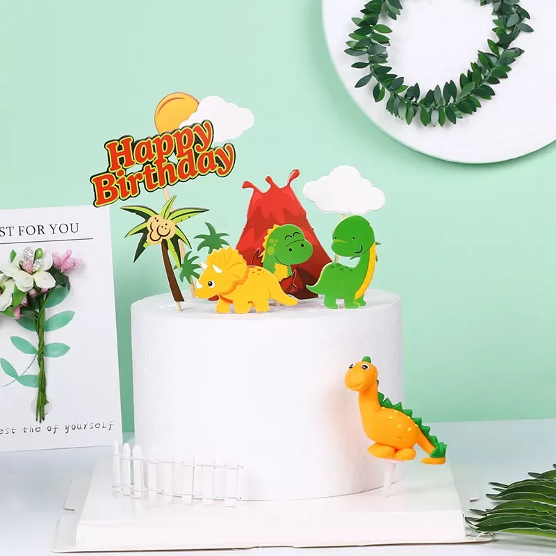 

Dinosaur Cake Toppers Coconut Tree Happy Birthday Cake Decoration Kids Dinosaur Birthday Party Supplies Cake Accessories