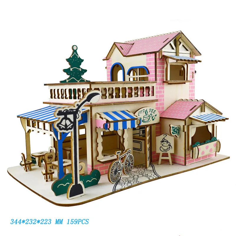 

wooden Dolls House furniture toy DIY assembly dollhouse Miniature coffee house for girls gifts children 3D puzzles toys