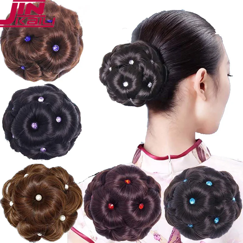 

JINKAILI Synthetic Straight Hair Bun Red Blue Purple Pink Nine Flower Chignon For Women Bun Donut Hairpiece Hair Accessories