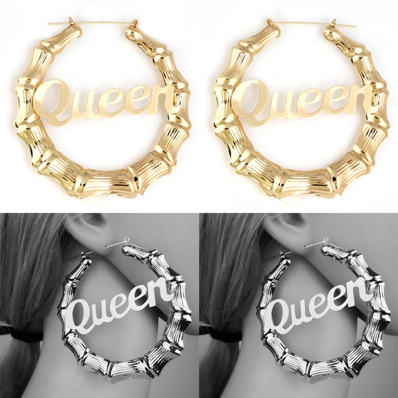 

Round bamboo exaggerated Big Hoop earrings European&American fashion earrings for women Unique alphabet design creative jewelry