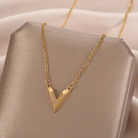 south korea fashion luxury delicate titanium steel gold letter v pendant gift collection banquet women jewelry necklace 2022