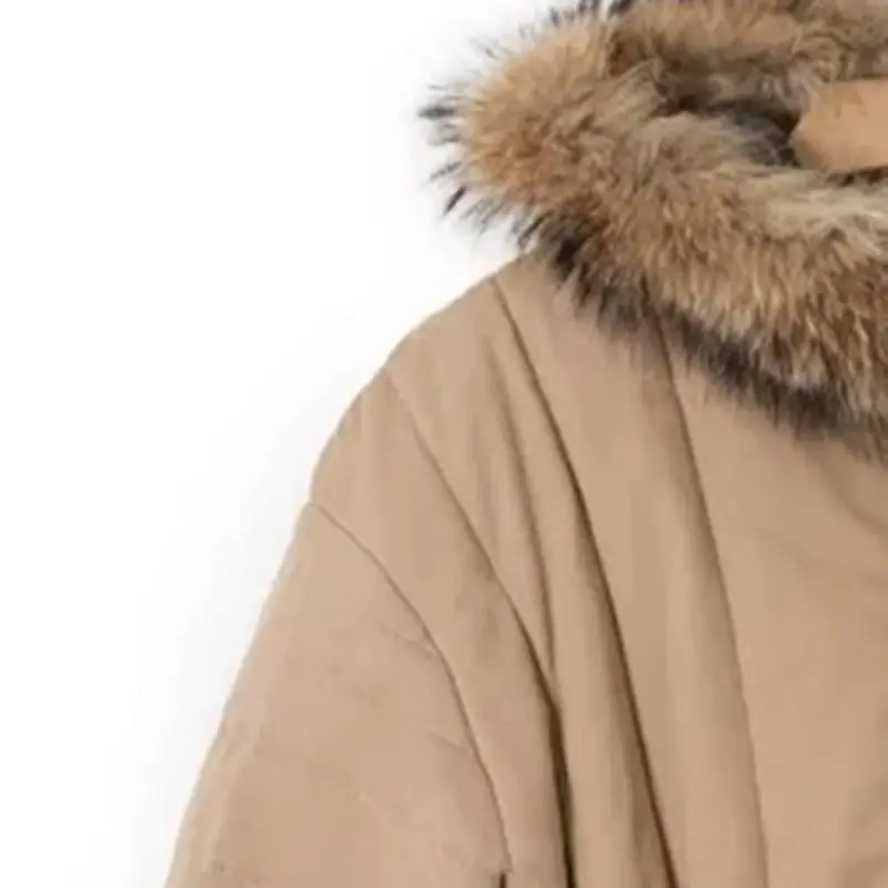 

Women Fur Collar Hooded Parkas Jacket 2022 new Single Breasted Lace-up Sashes Casual Ladies Coat