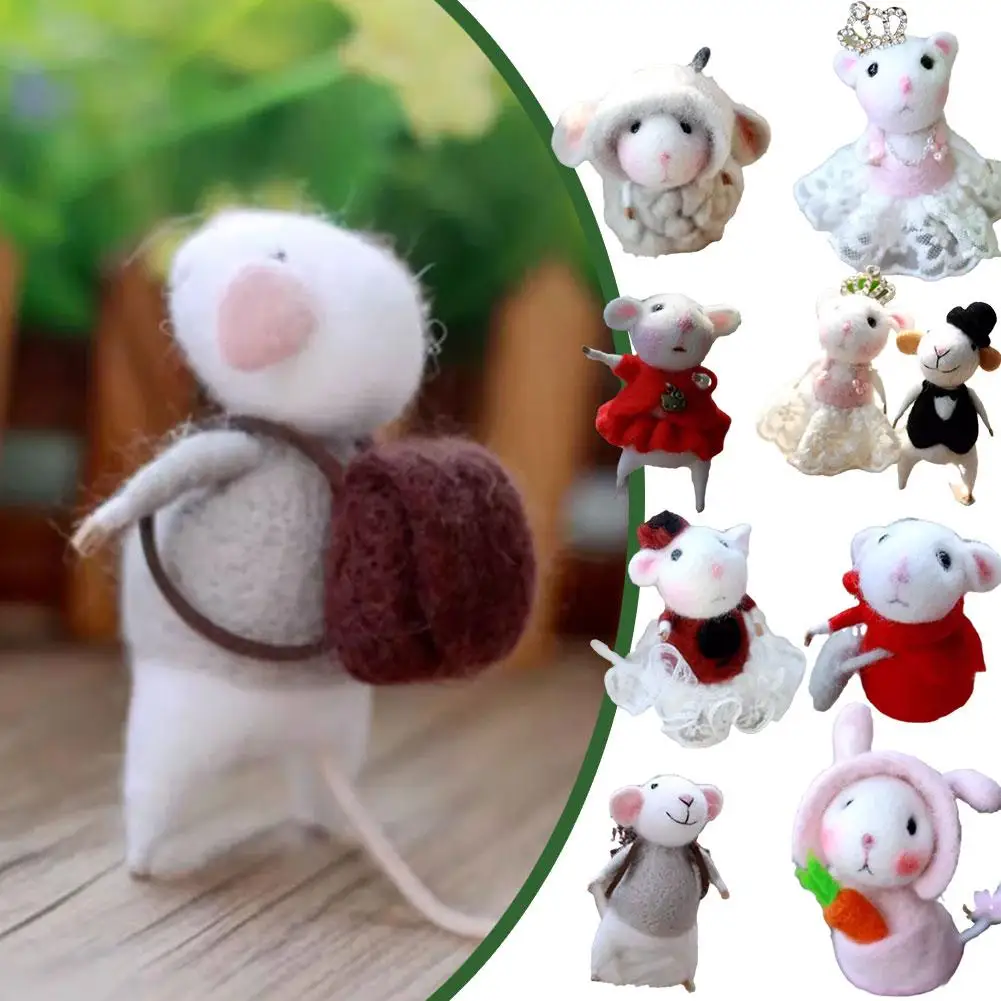 

Handmade Mouse Ornament Finished Material Bag Mouse Gift Needle Kit Poked Wool Felting Toy Kits Wool Felt DIY Doll Featival L3P2