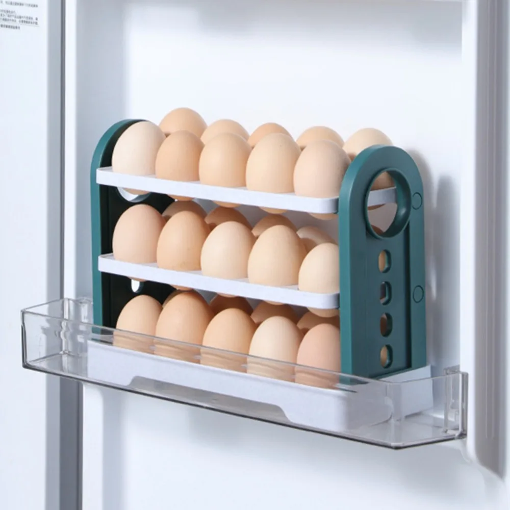 

Reversible Egg Storage Box 30 Grids Fresh-Keeping Plastic Egg Rack Rotating Space-saving Kitchen Accessories For Kitchen