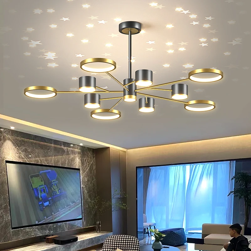 

Nordic Ceiling Chandelier Living Room Office 3 Color Dimmable Starry Sky Gold Black Led Luster Lights for Indoor Lighting