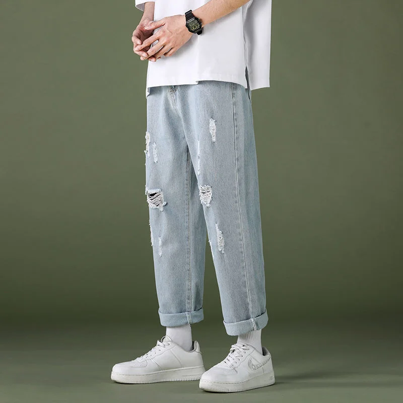 

Jeans Men's Ripped Cropped Large Pants Lovers Casual Tidal Current Streetwear Spring And Autumn Surprise Price New 2022