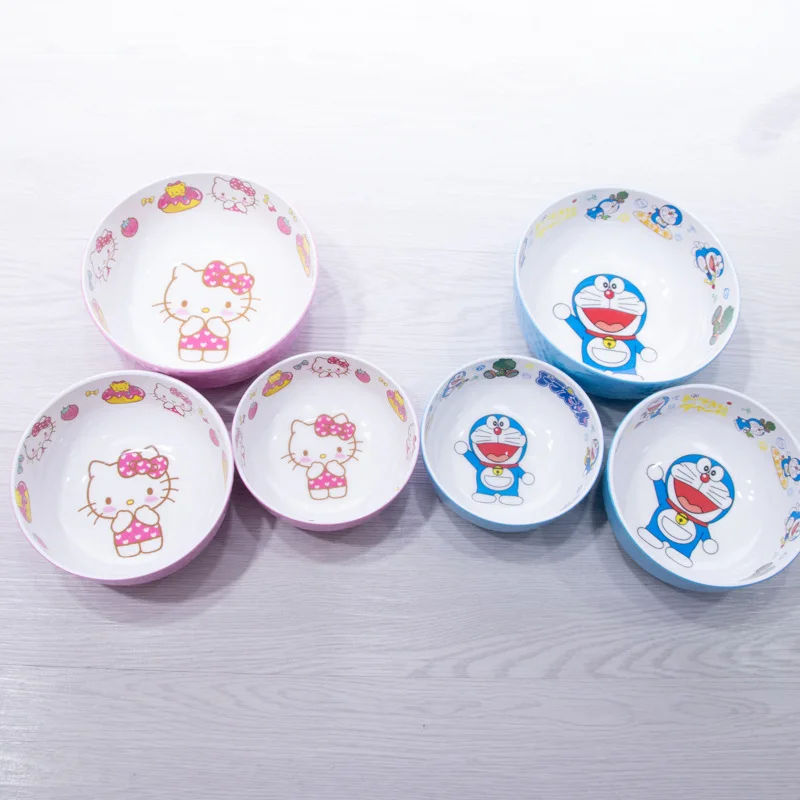 

Kawaii Sanrio Children's Cutlery Hello Kitty Doraemon Tableware Cartoon Child Cute Drop Bowl Anti-Scald Soup Bowl Rice Bowl