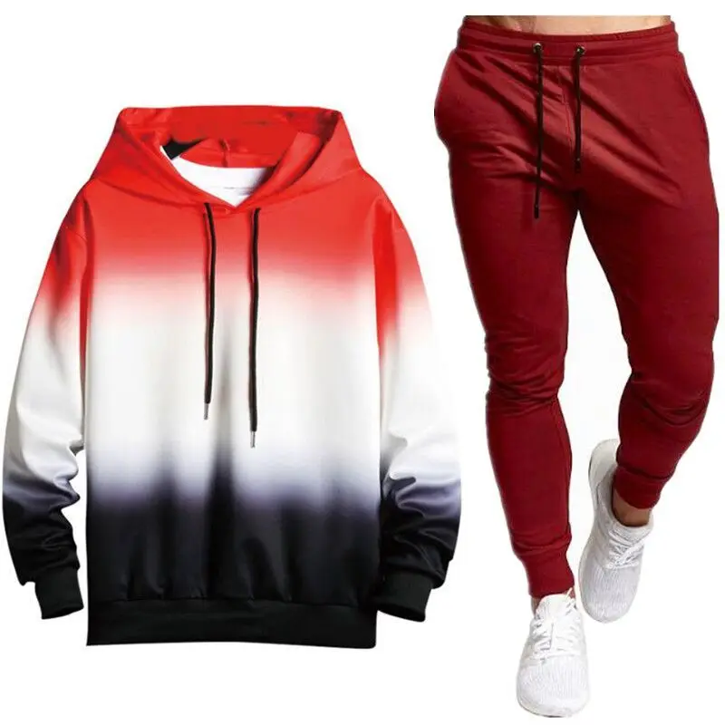 New Men Hoodies Harajuku 2022 Spring Men's Casual Sweatshirts +Pants Hip Hop Streetwear Male Hooded Pullover Tops Gradient