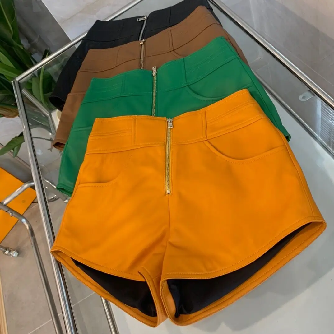 

Women'S Shorts Natural Sheepskin Genuine Leather 2022 Fashion Female Short Design A Real Slim Hip H711