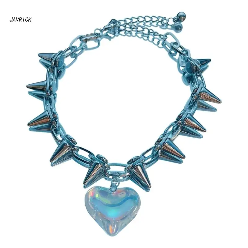 

Egirl Fashion Rivets Heart Choker Laser-Peach Heart Pendant Necklace Aesthetic Necklace Women Grunge Rock Y2k Jewelry