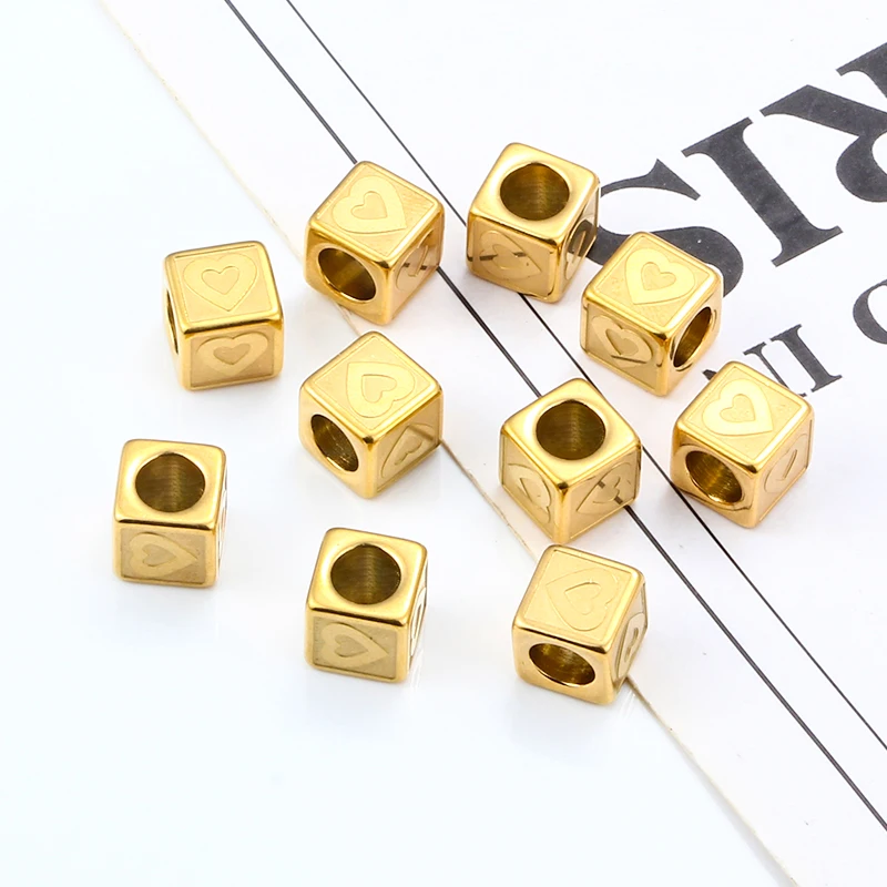 New Fashion Square Heart Beads For Jewelry Making Stainless Steel DIY Couple Necklace Bracelet Pendant Vacuum Plated 18k Gold