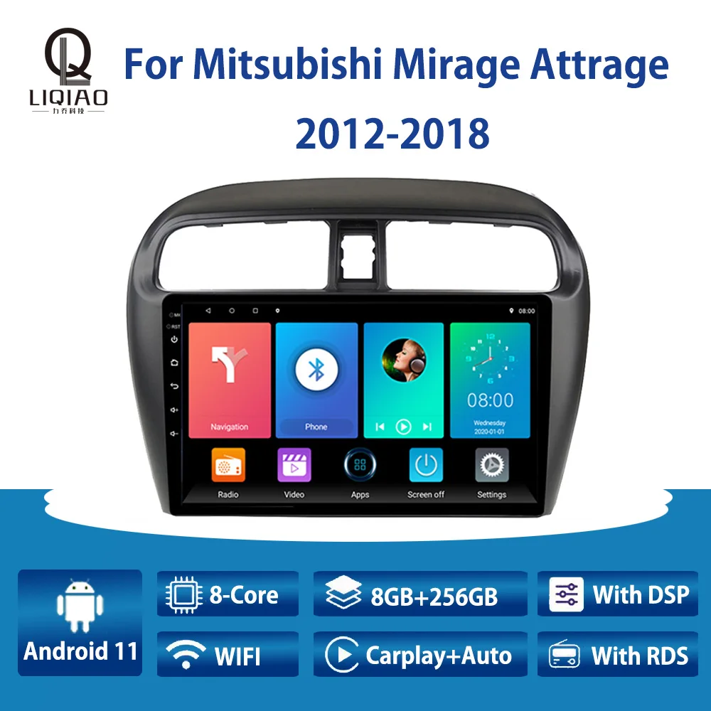 

Автомагнитола LIQIAO для Mitsubishi Mirage Attrage 2012-2018 Carplay, мультимедийный видеоплеер, навигация GPS, Автомобильная Bluetooth, 2 Din, USB