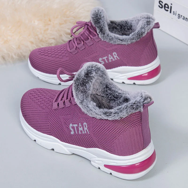 

Winter Plush Old Beijing Cloth Shoes Women's Cotton Shoes Middle-aged And Elderly Thickened Warm Sports Flat Bottom Shoes