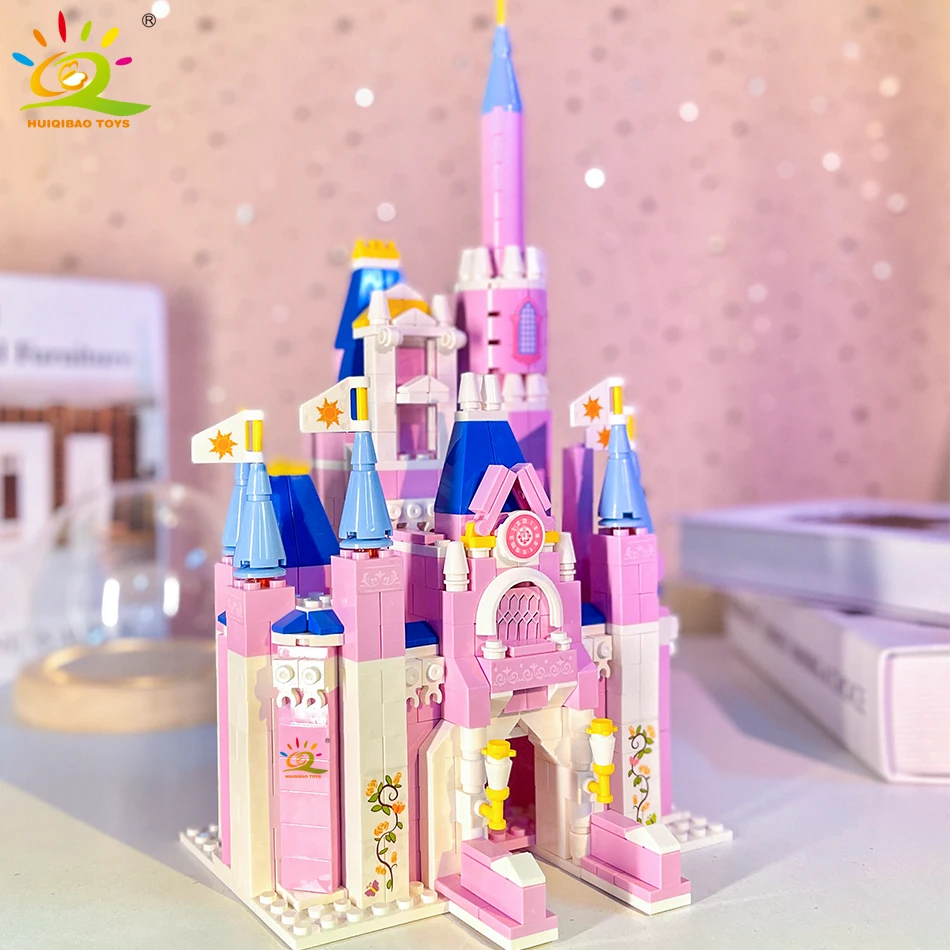 

HUIQIBAO 1000PCS 6IN1 Friend Series Princess Pink Dream Castle Building Block for Girls Queen House City Bricks Set Children Toy