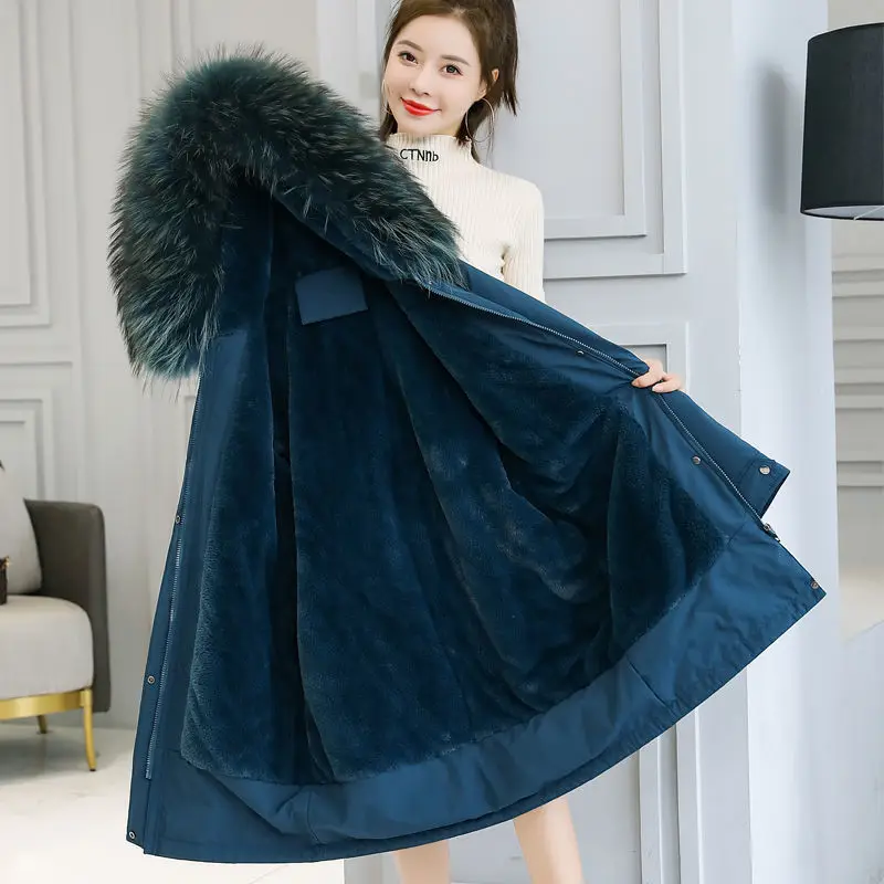 Winter Jacket Women 2022  Big Fur Collar Snow Overcoat Cotton Padded Puffer Thicken Warm Loose Hooded Parkas Famale Clothing