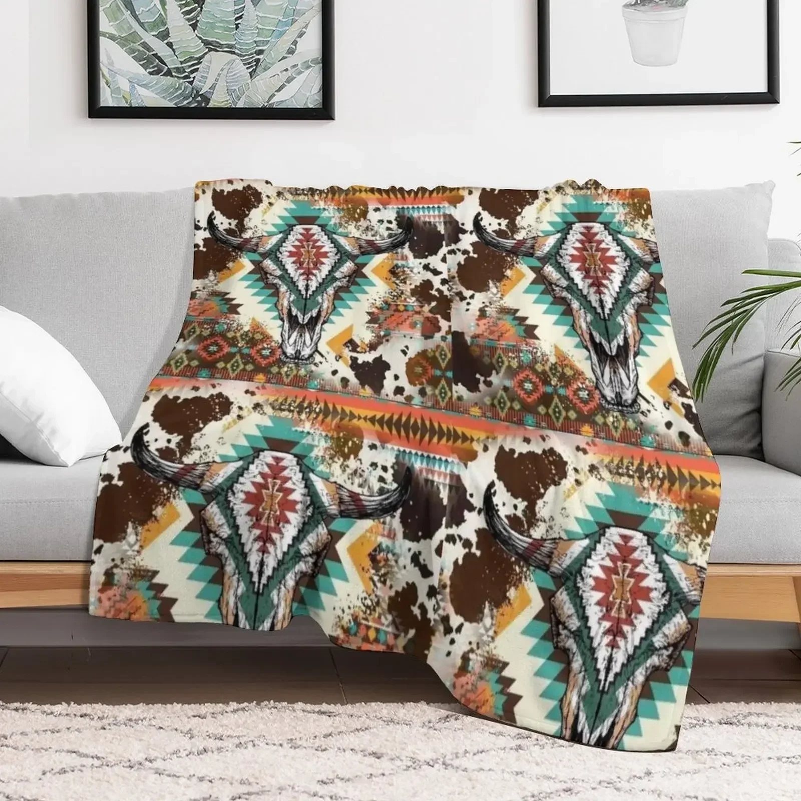 Ацтекское одеяло с принтом коровы и черепом быка декоративные одеяла на Хэллоуин
