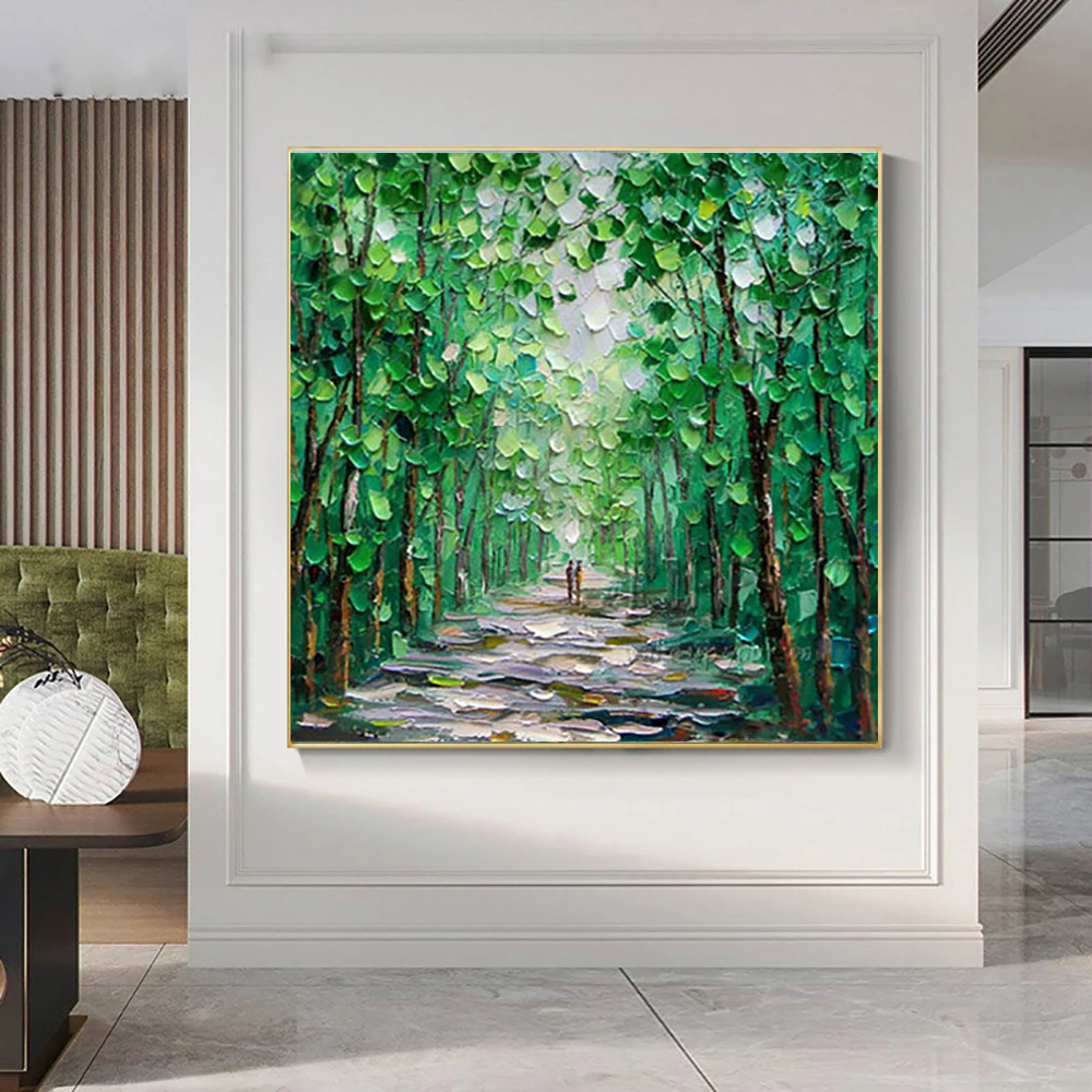

Spring Green Woods Hand Painted Modern Wall Art Oil Painting On Canvas Living Room Decoration Picture Green Tree Oil Painting