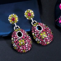 threegraces 2022 new fashion multicolor full mirco pave cubic zircon stone long dangle party earring bride wedding jewelry er422