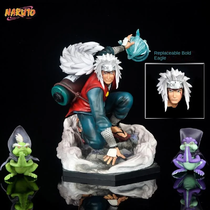 

19CM Naruto GK Jiraiya Toad Immortal Three Endures Replaceable Head Statue Scene Model Ornament Kids Kawaii Toys Jiraiya Figure