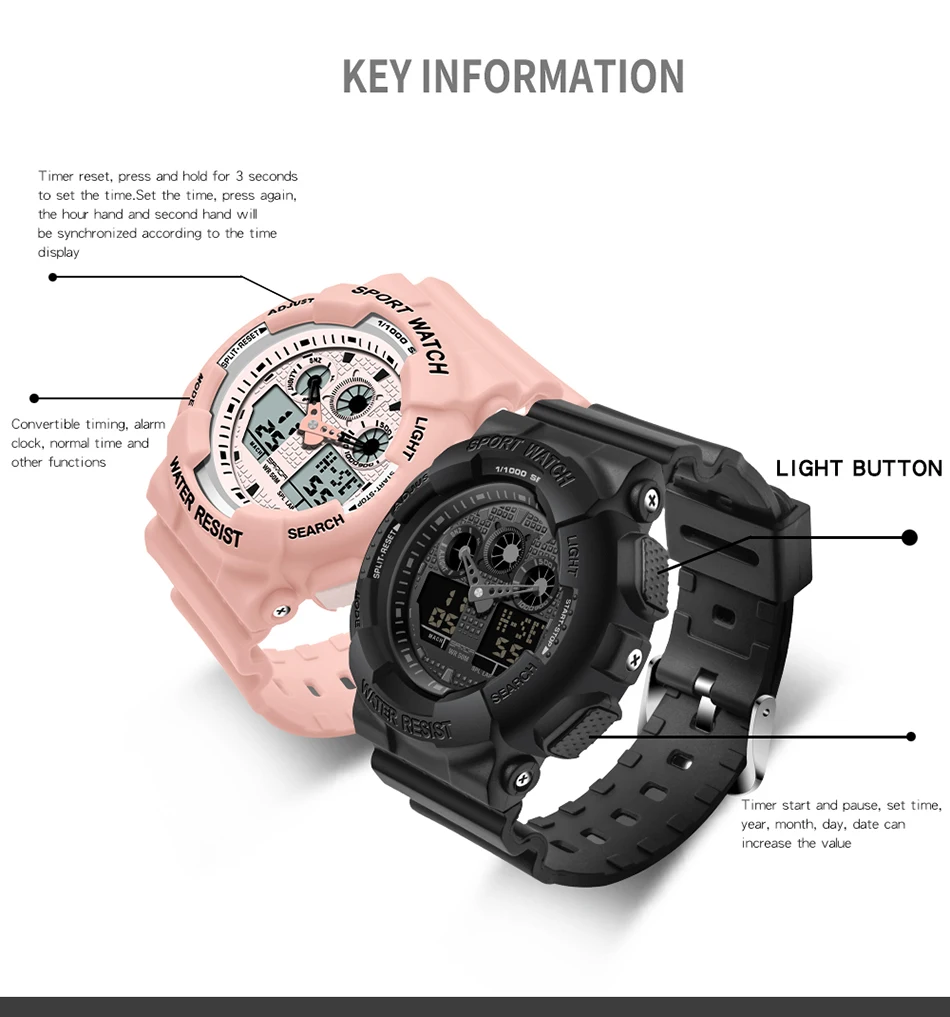 SANDA Led Digital Watch For Women Clock Ladies Waterproof Electronic Watches Woman Sports Diving Fashion Pink Wristwatch 3017 enlarge