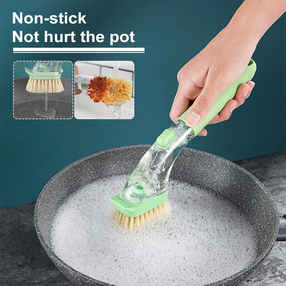 

2 In 1 Long Handle Dish Washing Brush Household Cleaning Tools Kitchen Cleaning Brush With Dishwashing Sponge 2023New