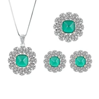 new fashion trend s925 silver inlaid 5a zircon emerald sugar tower full of diamond pendant ring earrings set