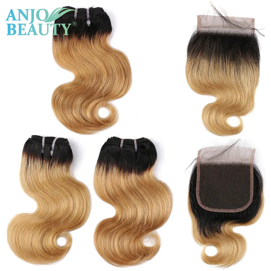 Body Wave Human Hair 3 Bundles With Closure Natural Short Bob Wig Brazilian Remy Blonde Style 50g per bundle 100%