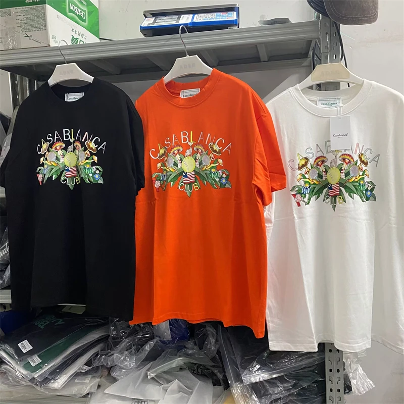 

New Casablanca Mushroom T-Shirts Men Women High Quality Black White Orange T Shirt Top Tee y2k