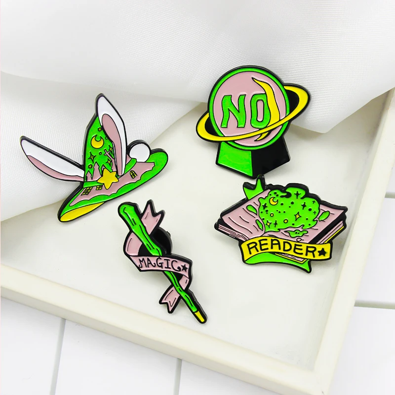 Хрустальный шар волшебная палочка для шляпы булавка книг розовые и зеленые броши